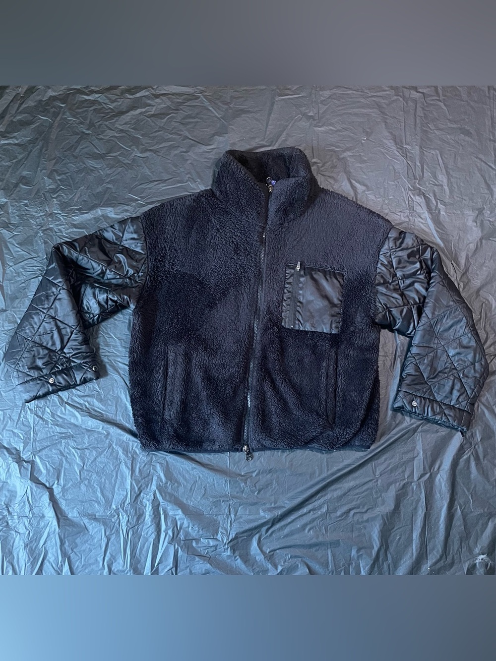 Joy Lab Black Sherpa Zip-Up Jacket with Quilted Sleeves